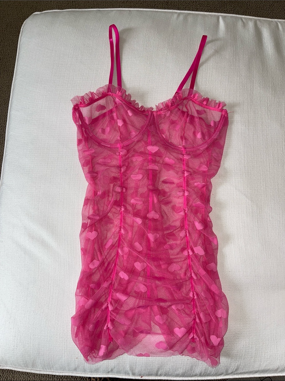 Sheer Heart-Pattern Pink Mesh Chemise - Women’s Intimates NWOT